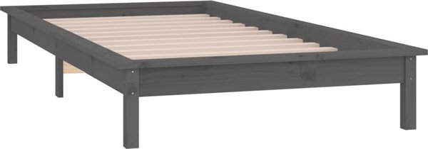vidaXL Rama lozka z LED, szara, 90 x 200 cm, lite drewno