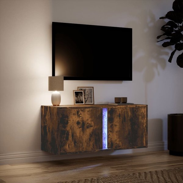 vidaXL Επιτοίχια μονάδα τηλεόρασης με LED, καπνιστό δρυς, 80x31x35 εκ