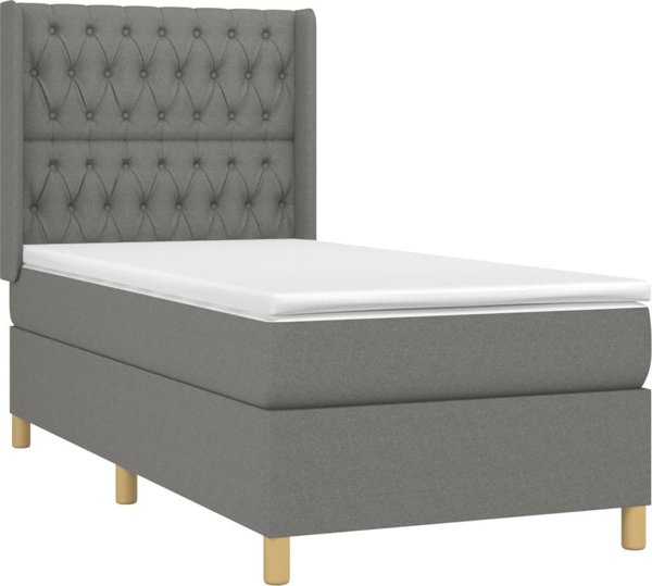 vidaXL Κρεβάτι Continental με Στρώμα, Σκούρο Γκρι Υφασμάτινο, 100x200cm
