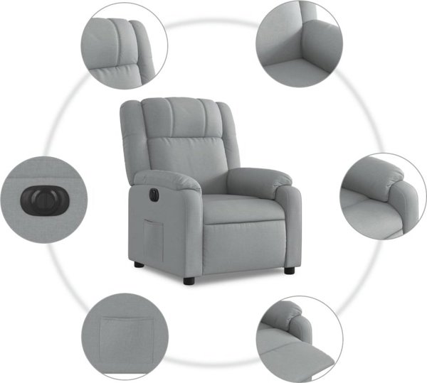 vidaXL Elektryczny fotel rozkladany, jasnoszary, obity tkanina