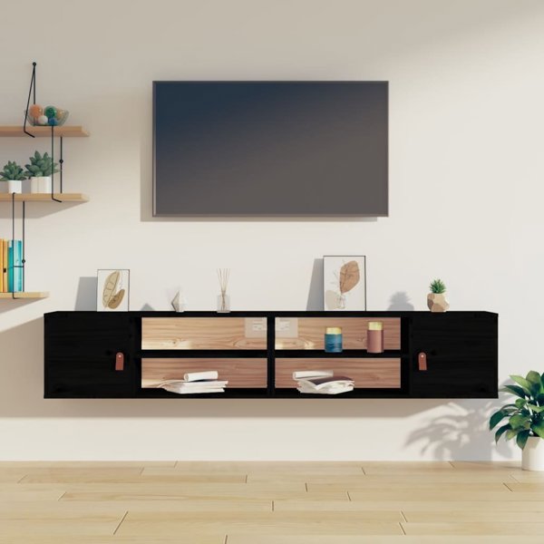 Σετ 2 επιτοίχιων ντουλαπιών μαύρων 80x30x30 cm από ξύλο πεύκου