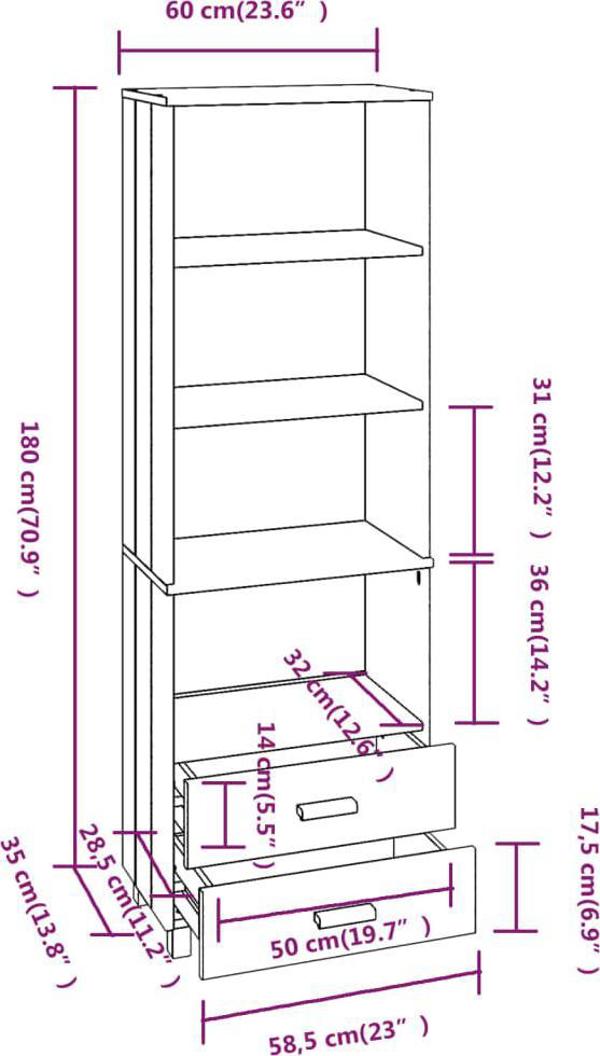 vidaXL Βιβλιοθήκη, μελί καφέ, 60x35x180 εκ., από ξύλο πεύκου