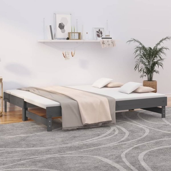 vidaXL Κρεβάτι επεκτεινόμενο, γκρι, 2x(80x200) εκ., φυσικό ξύλο πεύκου