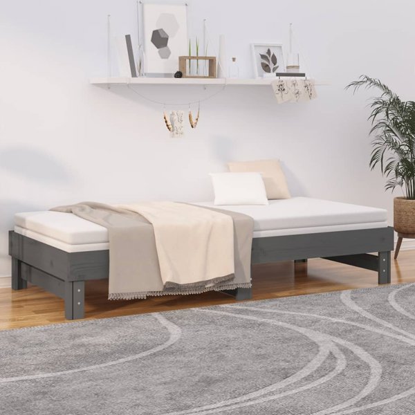 vidaXL Κρεβάτι επεκτεινόμενο, γκρι, 2x(80x200) εκ., φυσικό ξύλο πεύκου