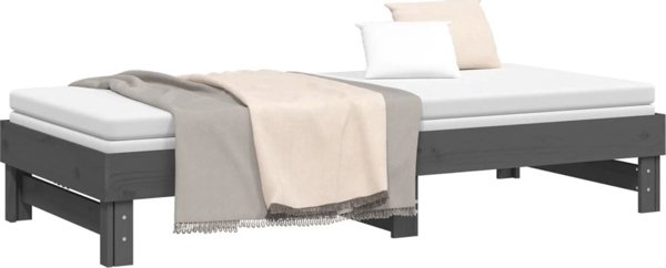 vidaXL Κρεβάτι επεκτεινόμενο, γκρι, 2x(80x200) εκ., φυσικό ξύλο πεύκου