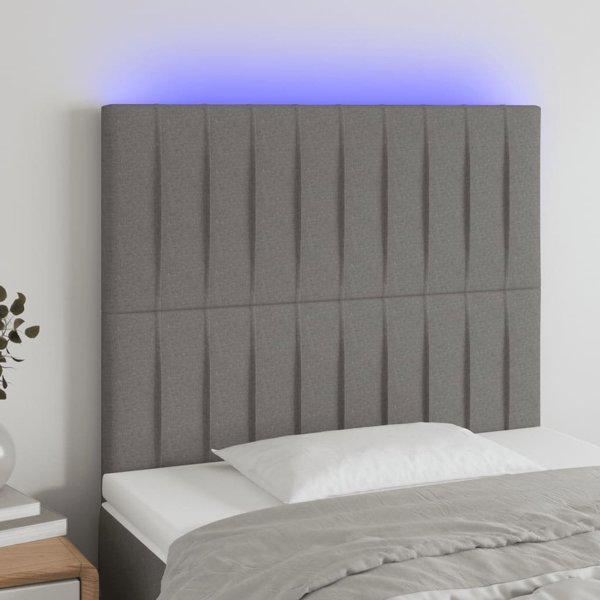 vidaXL Κεφαλάρι κρεβατιού με φωτισμό LED, σκούρο γκρι, 80x5x118/128 cm, ύφασμα