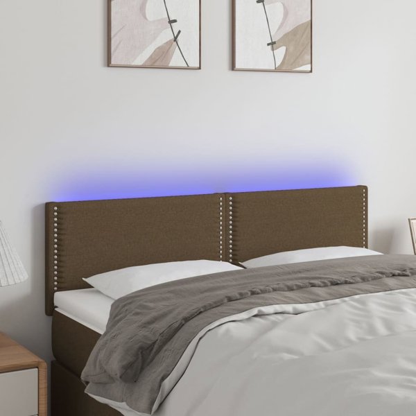 vidaXL Κεφαλάρι για κρεβάτι με LED, σκούρο καφέ, 144x5x78/88 cm, ύφασμα