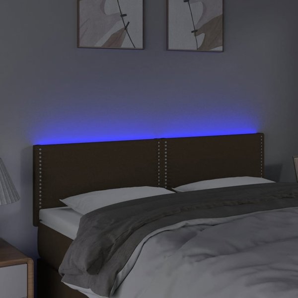 vidaXL Κεφαλάρι για κρεβάτι με LED, σκούρο καφέ, 144x5x78/88 cm, ύφασμα