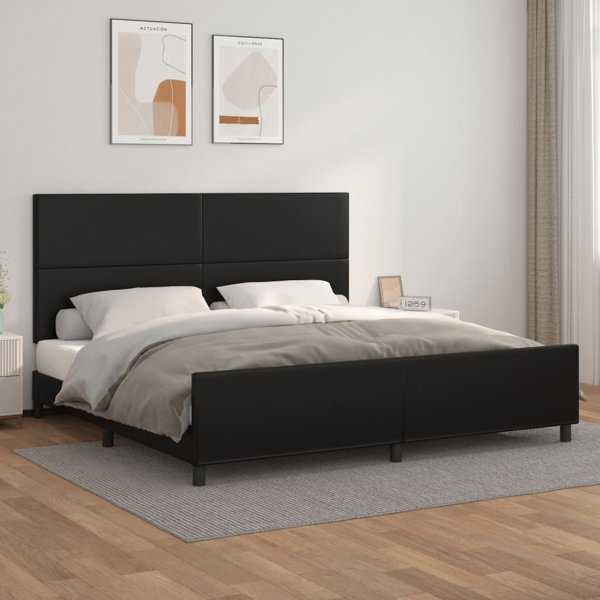 vidaXL Κρεβατοκάμαρα με κεφαλάρι, μαύρο, 200x200 cm, τεχνητό δέρμα