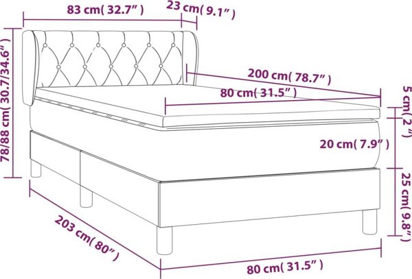 vidaXL Κρεβάτι Continental με στρώμα, κρεμ, ύφασμα, 80x200 εκ