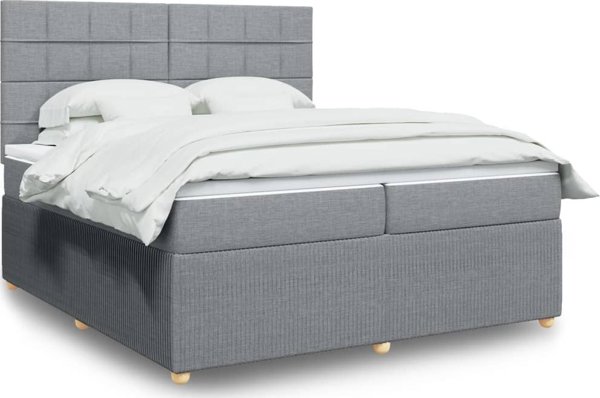 vidaXL Κρεβάτι Continental με στρώμα, ανοιχτό γκρι, ύφασμα 200x200 cm