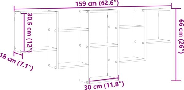 vidaXL Ράφι τοίχου γκρι δρυός Sonoma 159x18x66 εκ.