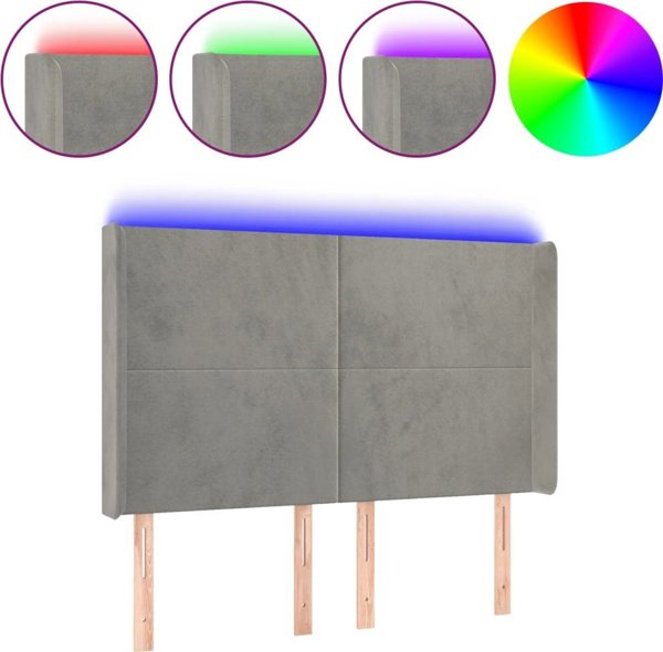 vidaXL Επένδυση κεφαλής κρεβατιού με LED, ανοιχτό γκρι, 147x16x118/128 cm, βελούδο