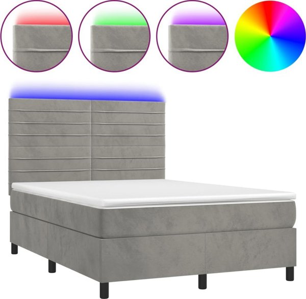 vidaXL Υπερυψωμένο Κρεβάτι με Στρώμα και LED, Γκρι 140x200cm, Βελούδο