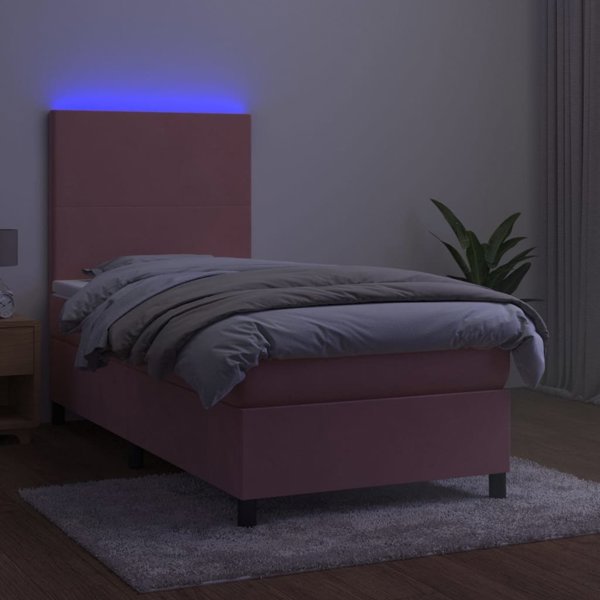 vidaXL Lozko kontynentalne z materacem i LED rozowy aksamit 80x200 cm