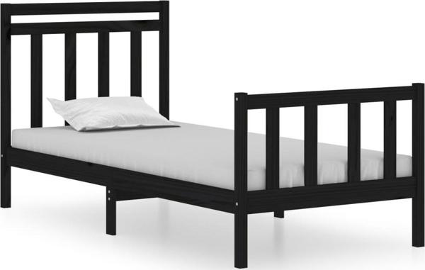 vidaXL Σκελετός κρεβατιού, μαύρο, μασίφ ξύλο, 75x190 εκ, μονό