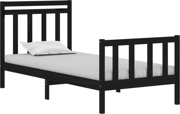 vidaXL Σκελετός κρεβατιού, μαύρο, μασίφ ξύλο, 75x190 εκ, μονό