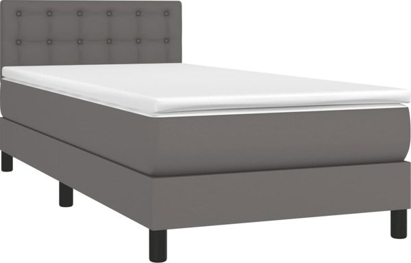 vidaXL Lozko kontynentalne z materacem i LED, szara ekoskora 80x200 cm