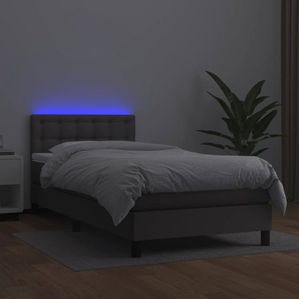 vidaXL Lozko kontynentalne z materacem i LED, szara ekoskora 80x200 cm