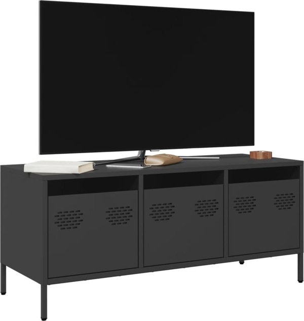 vidaXL Szafka RTV, czarna, 101,5x39x43,5 cm, stal walcowana na zimno