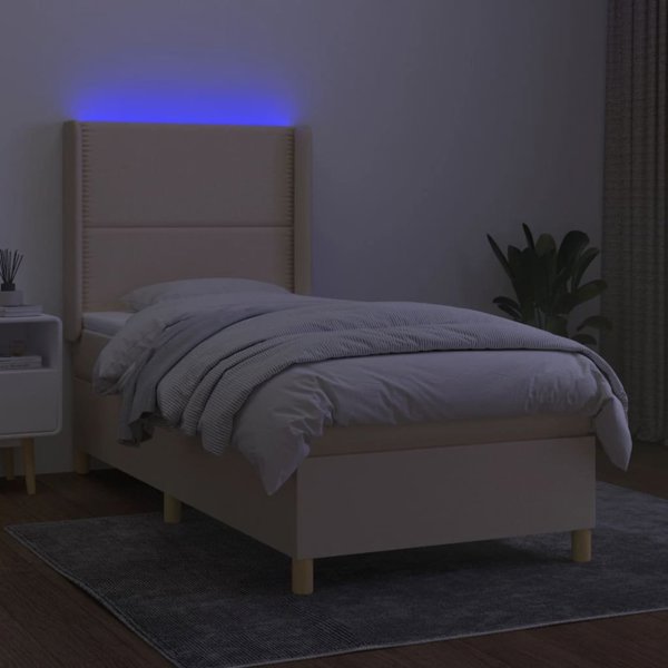 vidaXL Κρεβάτι kontynentalne με στρώμα, κρεμ, 90x200 εκ., ύφασμα