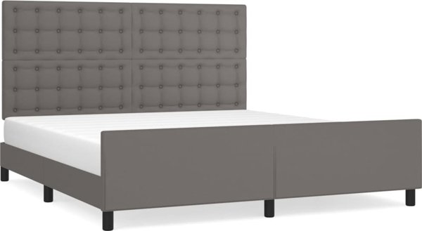 vidaXL Βάση κρεβατιού με κεφαλάρι, γκρι, 180x200 cm, επενδεδυμένο με συνθετικό δέρμα