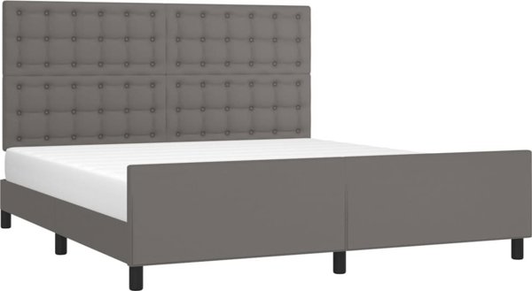 vidaXL Βάση κρεβατιού με κεφαλάρι, γκρι, 180x200 cm, επενδεδυμένο με συνθετικό δέρμα