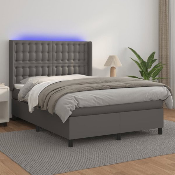 vidaXL Κρεβάτι κοντινεντάλ με στρώμα και LED, γκρι οικοδερμα, 140x190cm