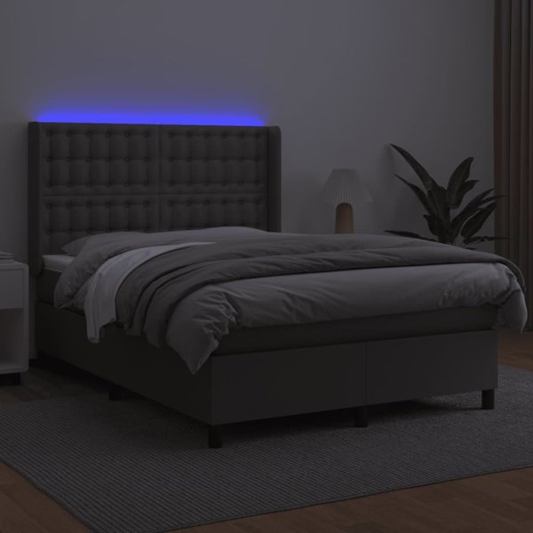 vidaXL Κρεβάτι κοντινεντάλ με στρώμα και LED, γκρι οικοδερμα, 140x190cm