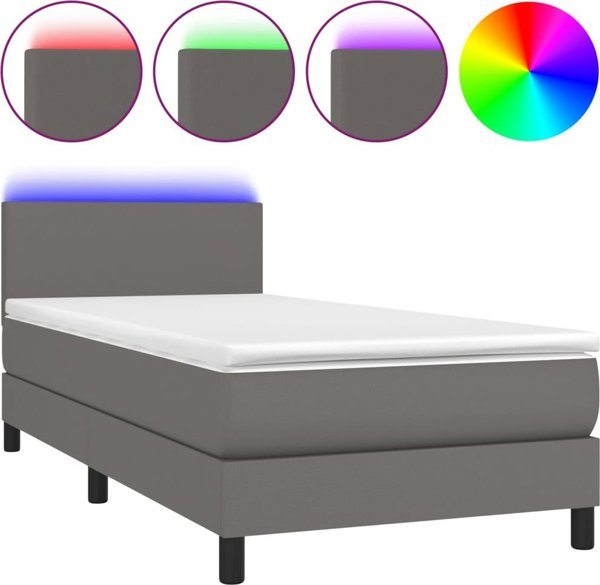 vidaXL Λουτζκο Κοντινεντάλνε με στρώμα και LED, γκρι οικοδέρμα 100x200 cm