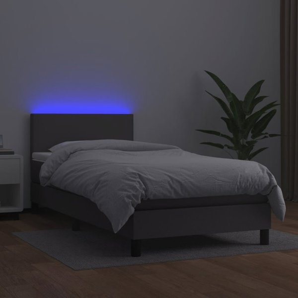 vidaXL Λουτζκο Κοντινεντάλνε με στρώμα και LED, γκρι οικοδέρμα 100x200 cm