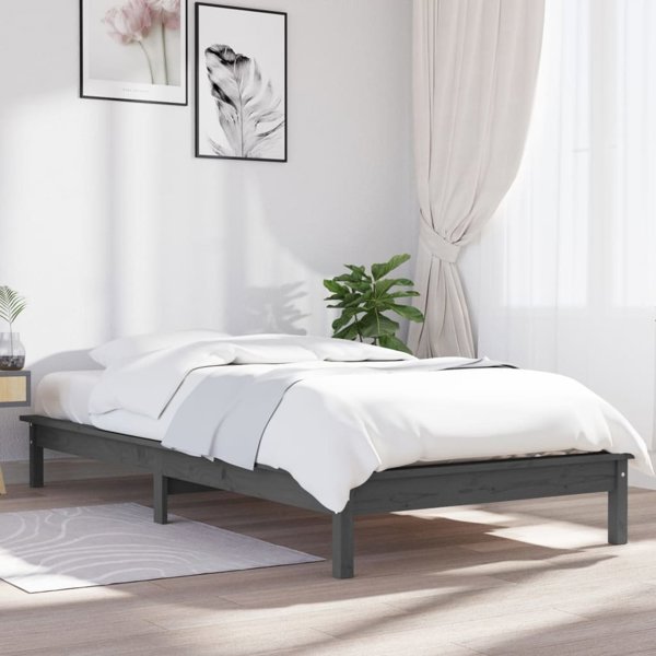 vidaXL Rama κρεβατιού, γκρι, 90 x 200 cm, μασίφ πεύκο