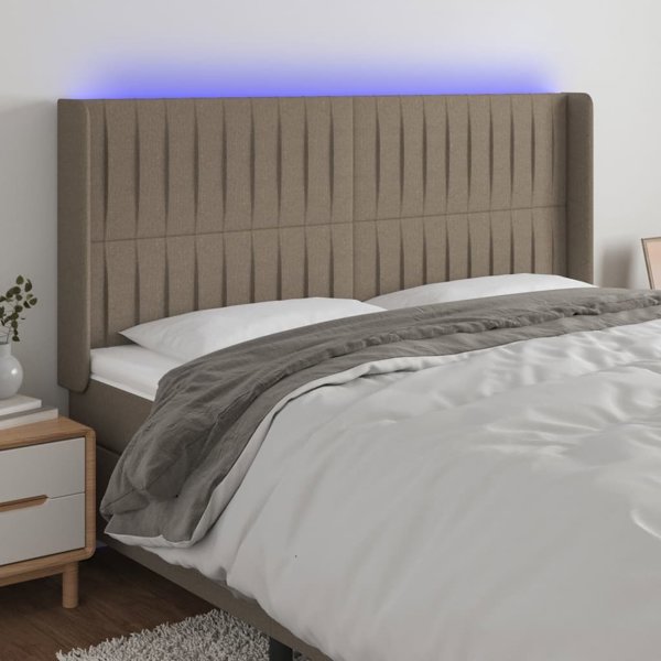 vidaXL Κεφαλάρι για κρεβάτι με φωτισμό LED, ταουπέ, 203x16x118/128 cm, ύφασμα