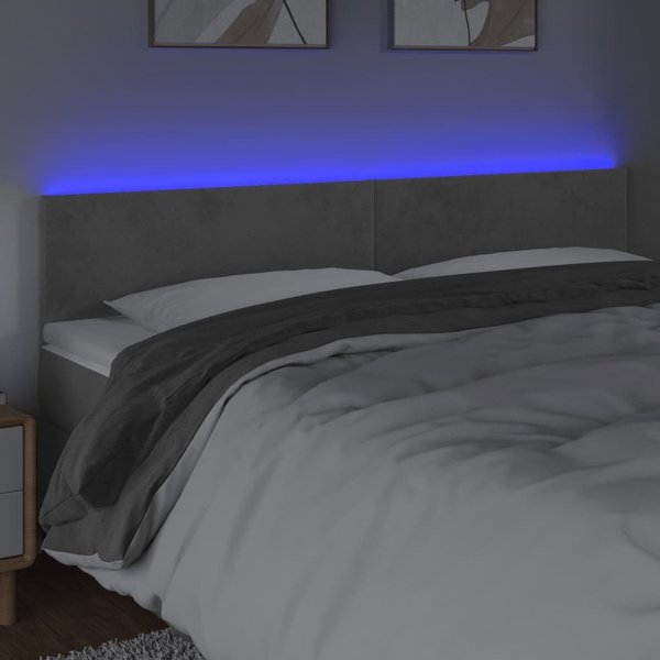 vidaXL Κεφαλάρι κρεβατιού με LED, ανοιχτό γκρι, 160x5x78/88 cm, βελούδο