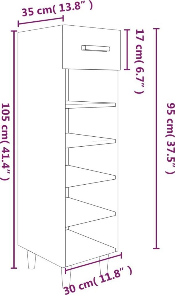 vidaXL Ντουλάπι παπουτσιών, γκρι μπετόν, 30x35x105 εκ.