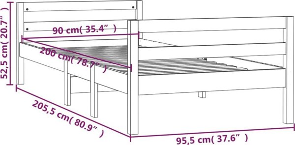 vidaXL Σκελετός κρεβατιού, 90x200 εκ., μαλακό ξύλο πεύκου