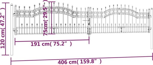 vidaXL vidaXL Brama z grotami, czarna, 406x120 cm, malowana proszkowo stal