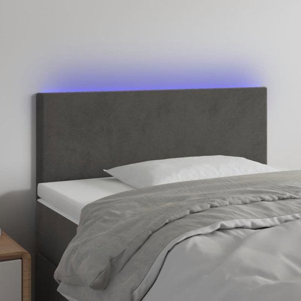 vidaXL κεφαλάρι κρεβατιού με LED, σκούρο γκρι, 90x5x78/88 cm, βελούδο
