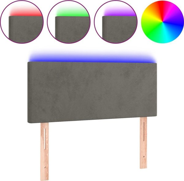 vidaXL κεφαλάρι κρεβατιού με LED, σκούρο γκρι, 90x5x78/88 cm, βελούδο