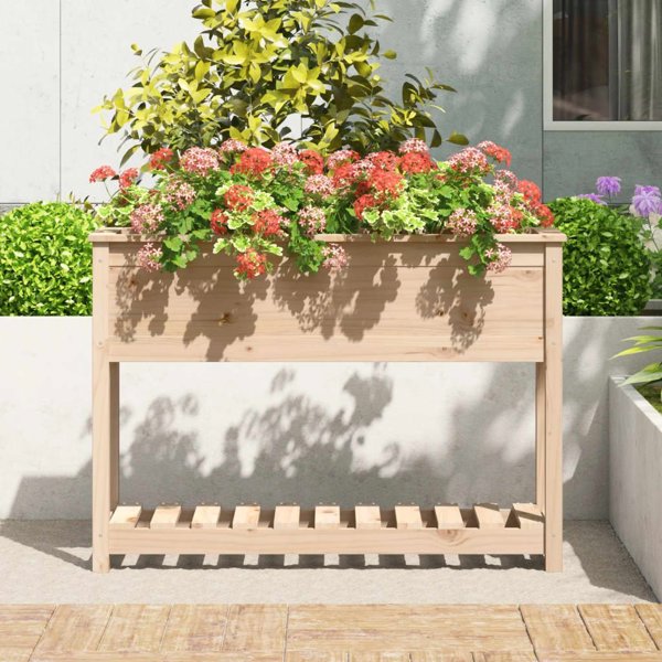 vidaXL Donica z polka 111,5x34,5x81 cm lite drewno sosnowe