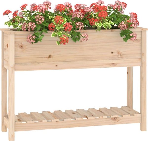 vidaXL Donica z polka 111,5x34,5x81 cm lite drewno sosnowe