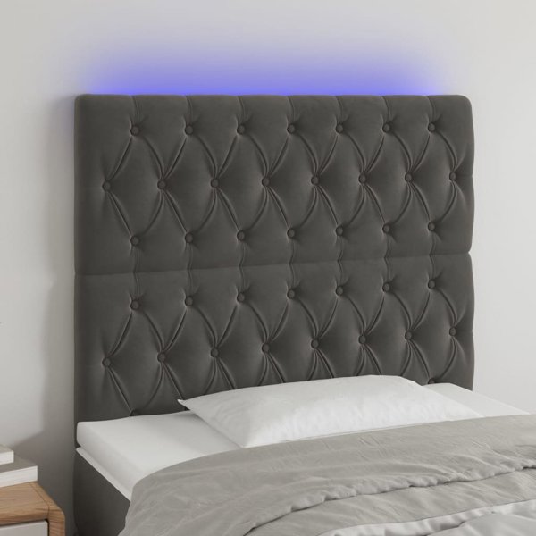 vidaXL Zaglowek do lozka z LED, ciemnoszary, 90x7x118/128 cm, aksamit