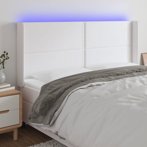 vidaXL Zaglowek do lozka z LED, bialy, 203x16x118/128cm, sztuczna skora