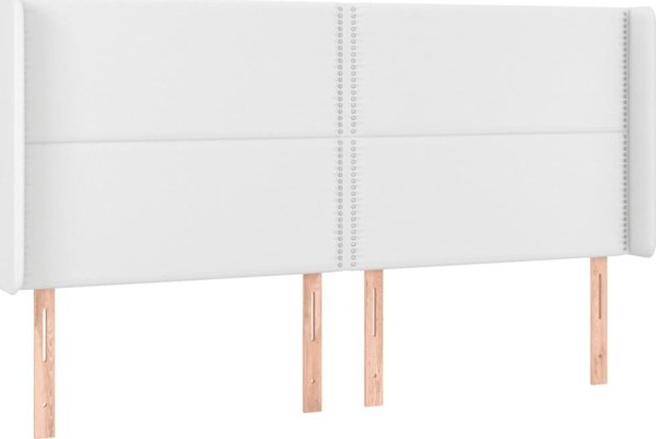 vidaXL Zaglowek do lozka z LED, bialy, 203x16x118/128cm, sztuczna skora