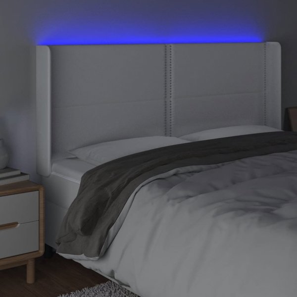 vidaXL Zaglowek do lozka z LED, bialy, 203x16x118/128cm, sztuczna skora