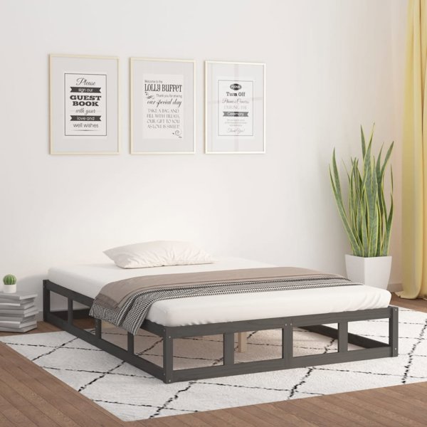 vidaXL Rama κρεβατιού, γκρι, 150x200 cm, King Size, μασίφ ξύλο
