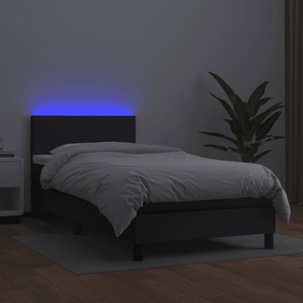 vidaXL Lozko kontynentalne z materacem i LED czarna ekoskora 100x200 cm