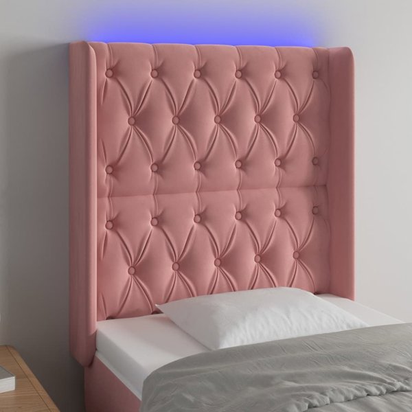 vidaXL Προσκέφαλο κρεβατιού με LED, ροζ, 83x16x118/128 εκ., βελούδο