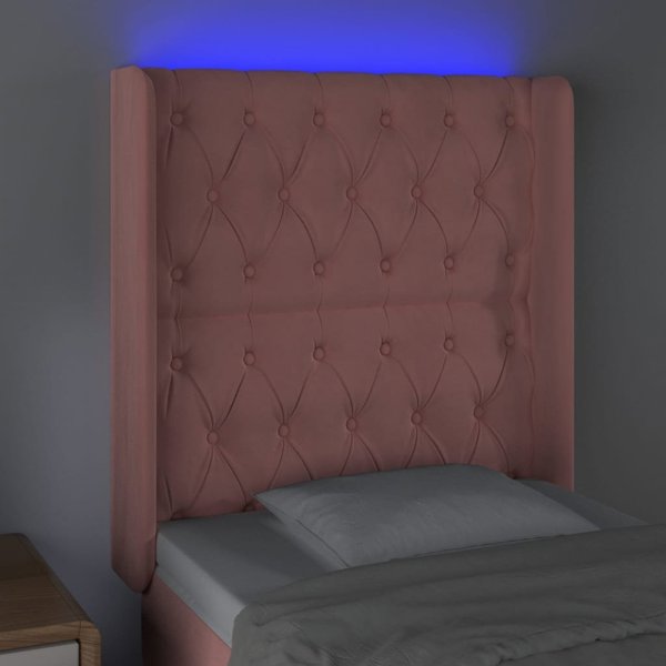 vidaXL Προσκέφαλο κρεβατιού με LED, ροζ, 83x16x118/128 εκ., βελούδο