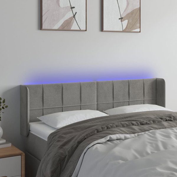 vidaXL Zaglowek do lozka z LED, jasnoszary, 147x16x78/88 cm, aksamit